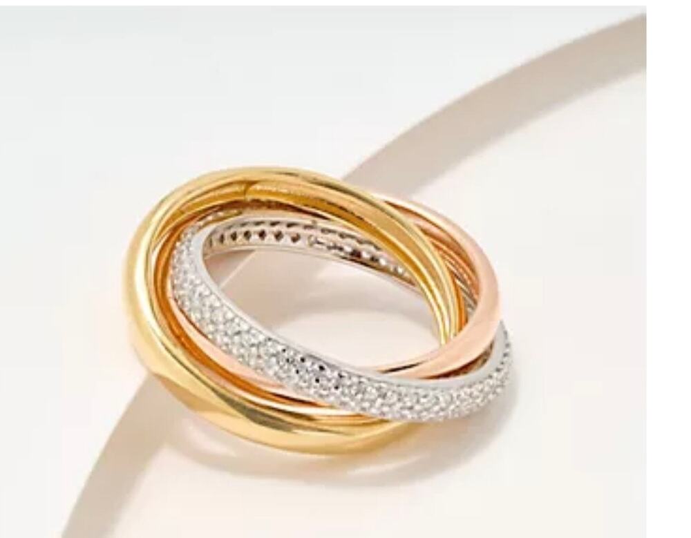 Diamonique Italia Interlocking Rings, Sterling Silver 18k gold plated